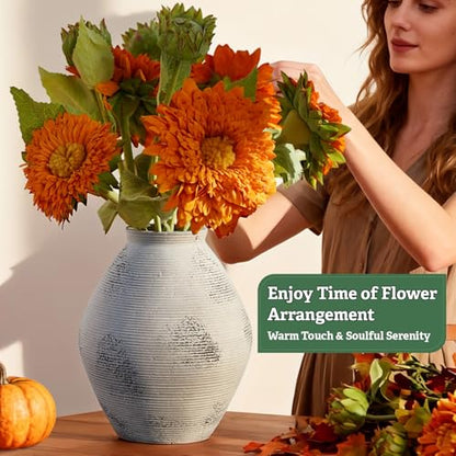 Ceramic Vase Rustic Pottery Vase,Neutral Gray Distressed Vases 7.87" - size: 7.87 In-textured-gray
