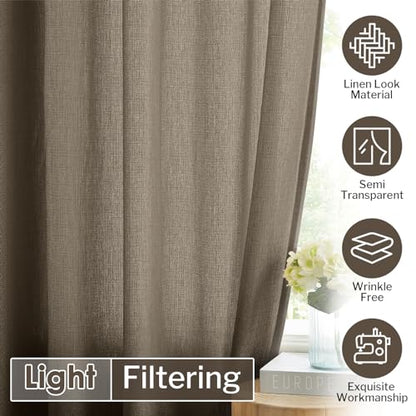 Melodieux Brown Semi Sheer Curtains 63 Inch Length for Living Room, Linen Rustic Bedroom Privacy Window Grommet Sheer Drapes, 52 by 63 Inch, 2 Panels - color: Brown, size: 52"W x 63"L (Pack of 2)