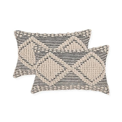 · REDEARTH · Boho Textured Handwoven Throw Pillow Cases, Diamond Medley - color: Diamond Medley Black, size: 20" x 12" (Pack of 2)