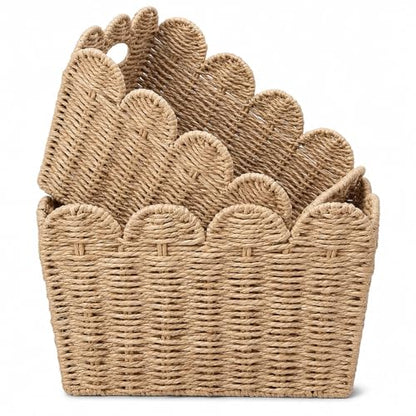 Scalloped Storage Baskets Set of 2, Built-In Handles
