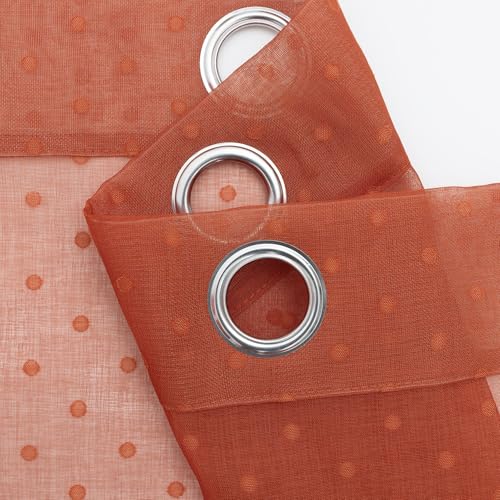 Terracotta Sheer Curtains 84 Inches Long 2 Panels Boho Polka Dots Pattern - color: Terracotta, size: 52"W x 84"L (Pack of 2)