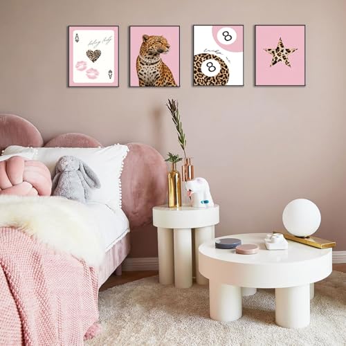 BWDDWB Pink Preppy Leopard Wall Art Trendy Poster 8x10 in Set of 4 Unframed - color: Pink Leopard, size: 10"L x 8"W