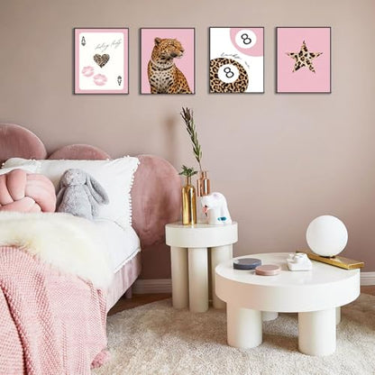 BWDDWB Pink Preppy Leopard Wall Art Trendy Poster 8x10 in Set of 4 Unframed - color: Pink Leopard, size: 10"L x 8"W