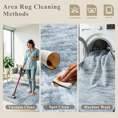 2x5 Non-Slip Washable Runner Rug – Modern Neutral Abstract Small Rug for Hallway, Kitchen, Bathroom, Bedroom, Entryway, Laundry Room – Thin Soft Low-Pile Rubber Backing (Blue Grey) - color: Misty Blue/Gray, size: 2' x 5' (Rectangular)