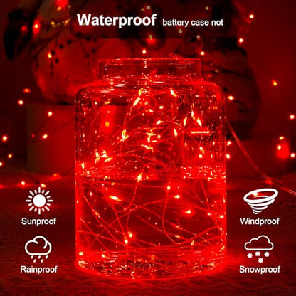 Ariceleo 1 Pack 16.4ft Battery Operated String Lights with Timer, Red with Synchronized Twinkle Mode, Fairy Lights Battery Powered, 50 LEDs, Idea for Christmas Bedroom Party Wedding - color: Red, size: 1 Pack-Upgrade