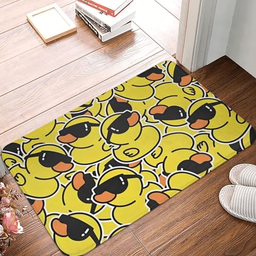 Cartoon Rubber Duck with Sunglasses Bath Mat Non-Slip Soft Flannel Bathroom Rugs Washable Bathmat, Carpet Rug Entryway Decor for Tub Shower Room Floor Home Kitchen,24x16 in - color: Yellow Duck Wearing Sunglasses, size: 1'4" x 1'11" (Rectangular)