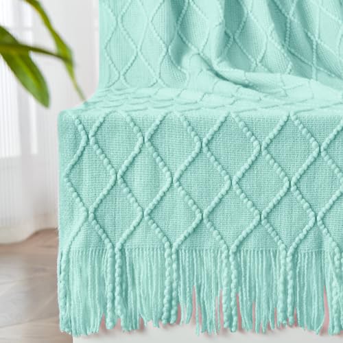 inhand Mint Green Knitted Throw Blanket for Couch and Bed, 50"x60" - color: Mint Green, size: 50"x60"