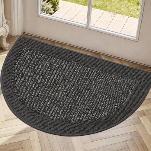 Dirt Trapper Door Mats 17" x 30", Non-Slip & Washable, Dark Grey - color: Dark Grey, size: 17" X 30" (Semicircular)