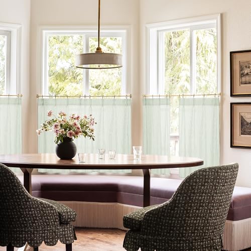 Lino Rosa Sage Green Kitchen Curtains Small 18 Inch Length Sheer Pinch Pleated Curtains with Hooks for Bathroom Window - color: Sage Green, size: 24"W x 18"L (Pack of 2)