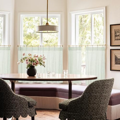 Lino Rosa Sage Green Kitchen Curtains Small 18 Inch Length Sheer Pinch Pleated Curtains with Hooks for Bathroom Window - color: Sage Green, size: 24"W x 18"L (Pack of 2)