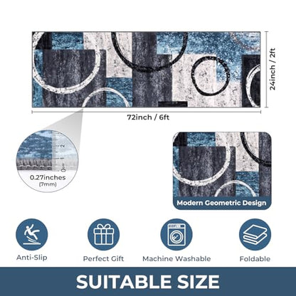 Yamaziot 2x6 Washable Modern Abstract Runner Rug Non-Slip for Hallways - color: Blue/Multi, size: 2x6ft