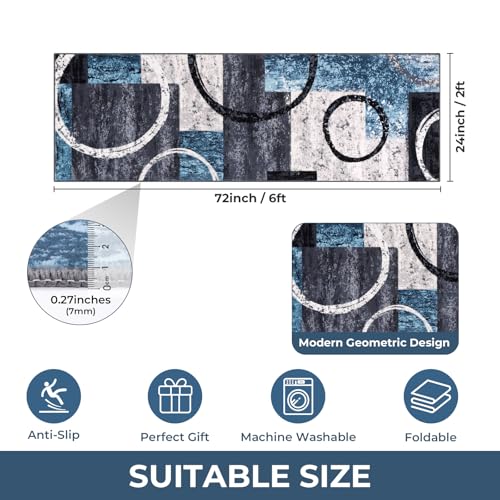 Yamaziot 2x6 Washable Modern Abstract Runner Rug Non-Slip for Hallways - color: Blue/Multi, size: 2x6ft
