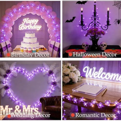 33ft Plug in 100 LED Purple Valentine's Wedding Flower String Lights Decor - color: Purple
