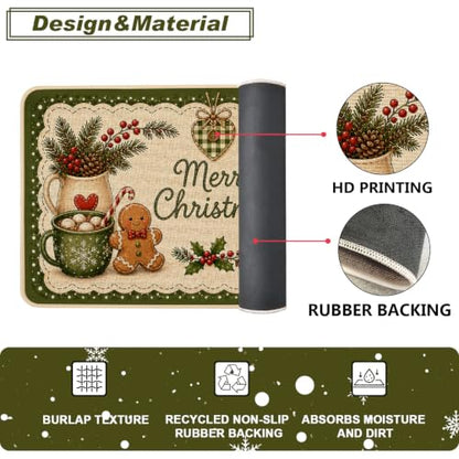 Baccessor Christmas Kitchen Rugs Set of 2 Gingerbread 17x29 and 17x47 Inch - color: Gingerbread Man