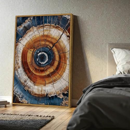 BingruiArt Faux Wood Tree Ring 05 Canvas Wall Art 24x36 Framed - color: Tree Ring - 05, size: 36"L x 24"W