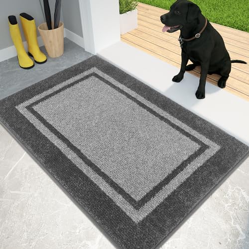 PURRUGS Dirt Trapping Indoor Door Mat, 24" x 36", Light Grey & Dark Grey - color: Light Grey & Dark Grey, size: 24" X 36"