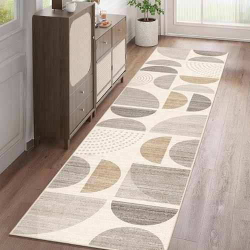MUJOO Boho Runner Rug Washable,2x8 Area Rugs Non Slip Modern Abstract - color: Beige and Cream, size: 2' x 8' (Rectangular)