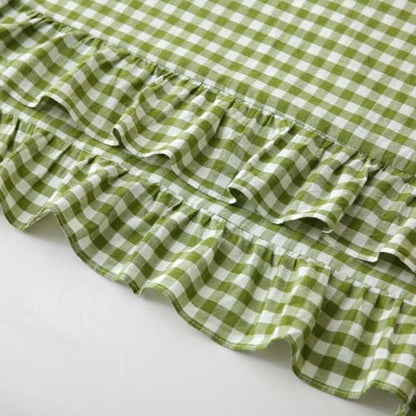 Silnuo Olive Green/White Gingham Ruffled Body Pillow Cover 20"x54" - color: Green/White, size: Body Pillow (20" x 54") - 1 Piece