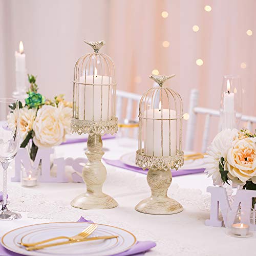 Sziqiqi Birdcage Candle Holders Decorative Set of 2，Distressed Ivory