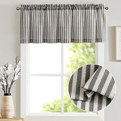 jinchan Linen Boxter Stripe Valances for Window 16 inch,Black,1 Panel - color: Boxter Stripe | Black on Linen, size: 50"W x 16"L (Pack of 1)