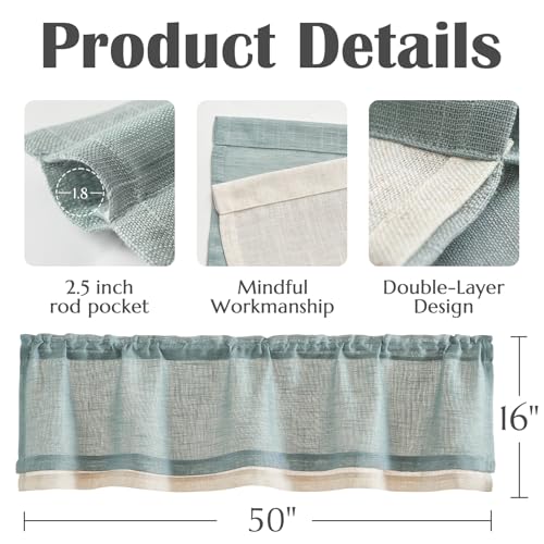 jinchan Kitchen Valance Curtain Double Layers, 50x16, 1 Panel, Frosty Green - color: Double Layer | Frosty Green, size: 50"W x 16"L (Pack of 1)