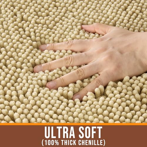 Chenille Bathroom Rug 24"x16" Extra Soft Absorbent Quick Dry Rugs,Beige - color: Beige, size: 1'4" x 2' (Rectangular)