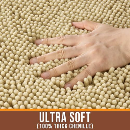 Chenille Bathroom Rug 24"x16" Extra Soft Absorbent Quick Dry Rugs,Beige - color: Beige, size: 1'4" x 2' (Rectangular)