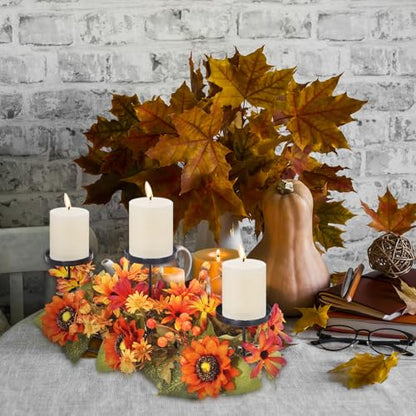 Fall Decor Metal Candle Holder Table Arrangements with Berry Maple Leaf