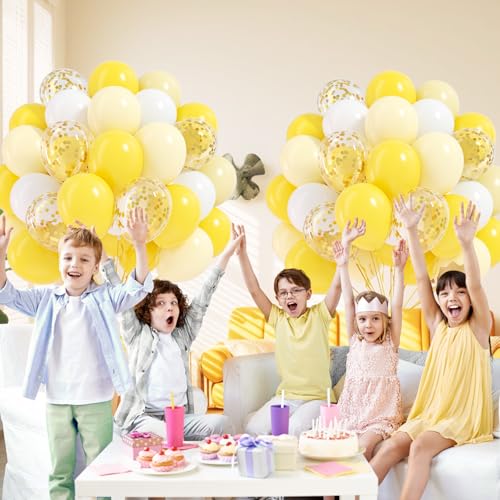 60pcs Yellow and White Balloons 12inch with Gold Confetti Balloons - color: Pastel Yellow