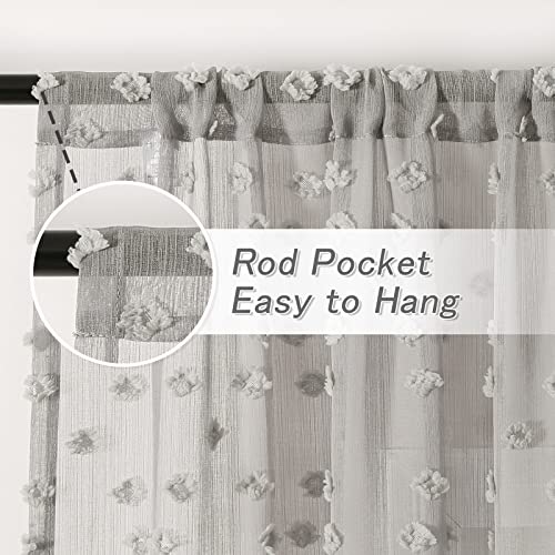 MYSKY HOME Grey Sheer Curtains with Pom Pom for Living Room 36x54,2 Panels - color: 1-grey, size: 36"W x 54"L (Pack of 2)