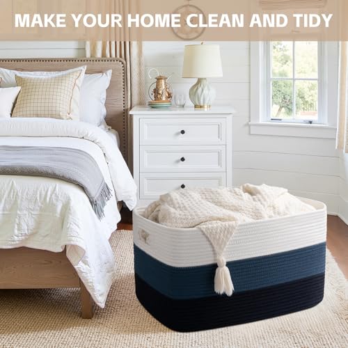 OIAHOMY Blanket Basket Laundry Basket Dog Toy Basket 75L Gradient Blue - color: Gradient Blue, size: 22”x17”x12”