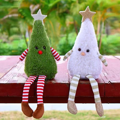 2pcs Christmas Table Decorations Long Legs Doll Christmas Ornaments Cute Plush Shelf Sitters Xmas Figurines for Mantel Desk Fireplace Home Decor Holiday New Year 11.8 Inch Tall