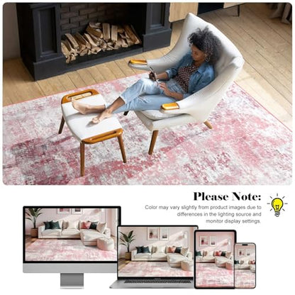 Macgace Washable Abstract Small Area Rug for Bedroom, 3x5 Rugs Pink - color: Blush Pink, size: 3' x 5' (Rectangular)