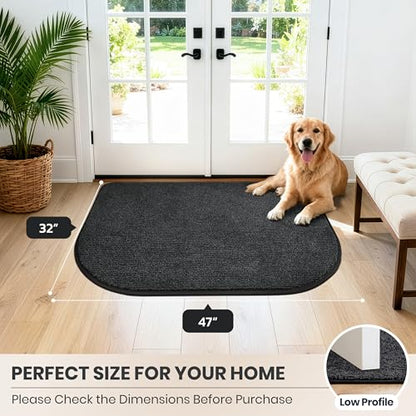 PURRUGS Dirt Trapping Door Mat, 32" x 47"(Half Round), Heathered Charcoal - color: Heathered Charcoal, size: 32" X 47" (Half Round)