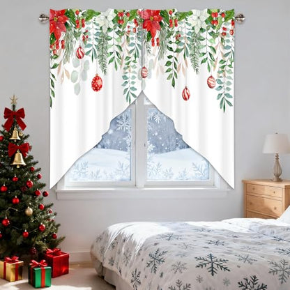 Christmas Ball Swag Valances 1 Pair, Window Treatment 28x36 in - color: Green Leaves-christmas, size: 28"W x 36"L (Pack of 2)