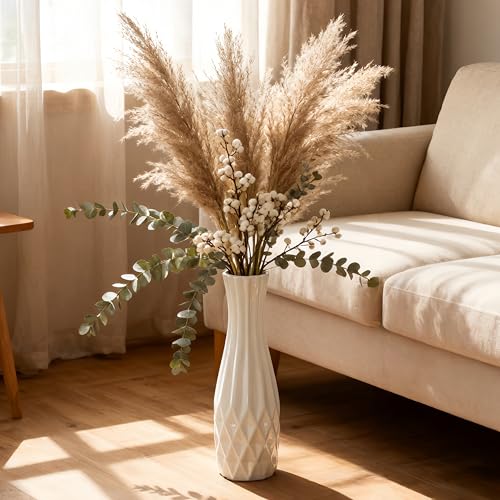 White Tall Ceramic Floor Vase, 17.7 Inch, Flared Geometric Design - color: Shape 2, size: 17.7 Inch