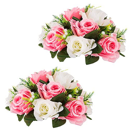Flower Centerpieces for Wedding Tables: Pink & White, 2 Packs - color: Pink & White