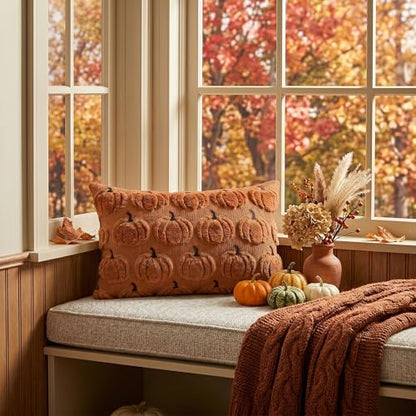 AVOIN colorlife Caramel Fall Pumpkin Throw Pillow Covers 12x20 Inch - color: Caramel, size: 20" x 12" (Pack of 2)