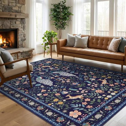 Garvee Floral 5x7 Area Rugs Washable Living Room Rug Entryway Rug Blue - color: Blue, size: 5' x 7' (Rectangular)