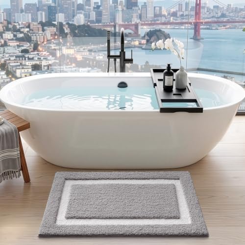 LUMI Bathroom Rug, Non Slip Absorbent Bath Mat, Light Grey, 24"x36" - color: Light Grey, size: 24"x36"