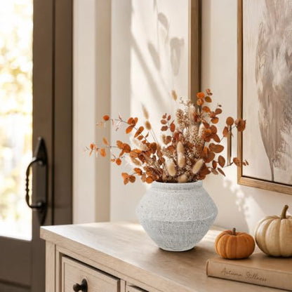Briful Rustic Ceramic Vase 6'' Decorative Farmhouse Table Vase, Off White - color: Off-white#749