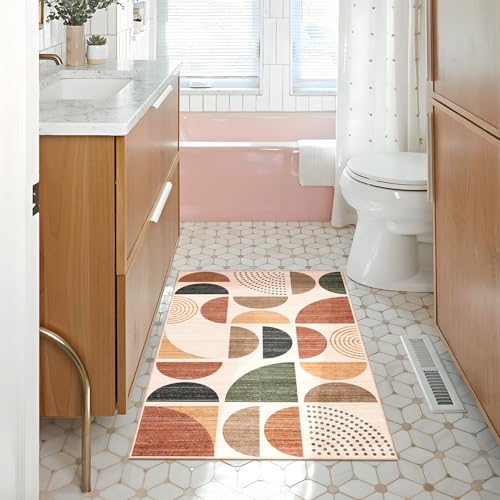 MUJOO Small Rug Washable,Boho 2x3 Area Rugs Non Slip Modern Abstract - color: Rust and Brown, size: 2' x 3' (Rectangular)