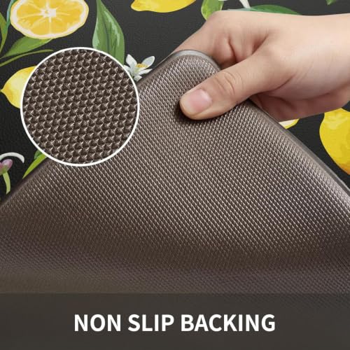 MAYHMYO Lemon Kitchen Decor Mat Set, 2PC Kitchen Mats, Anti Fatigue - color: Black Lemon