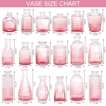 18pcs Pink Glass Bud Vase Set, Small Flower Vases for Centerpieces in Bulk - color: Pink, size: 18pcs