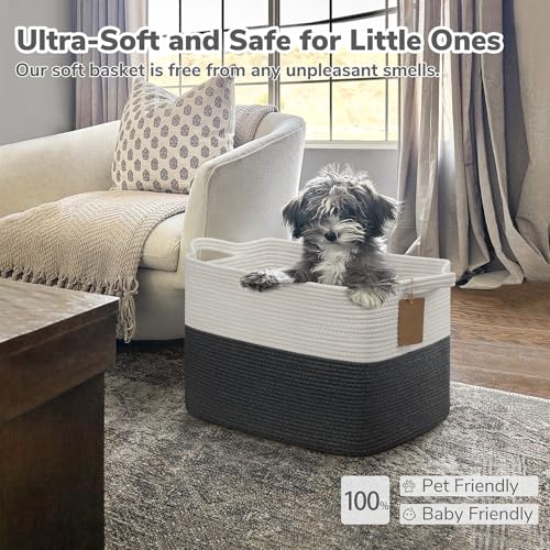 Goodpick 50L Large Woven Rope Storage Basket, Rectangle, Dark Gray - color: Dark Gray, size: 18"L x 14"W x 12"H