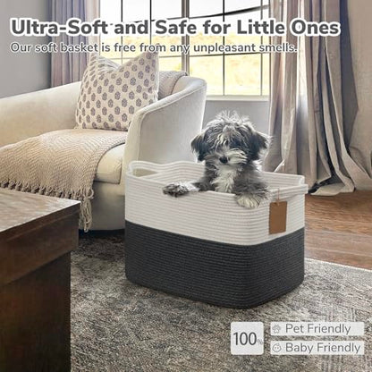 Goodpick 50L Large Woven Rope Storage Basket, Rectangle, Dark Gray - color: Dark Gray, size: 18"L x 14"W x 12"H