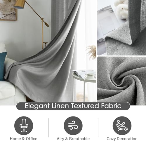 Melodieux Gray Semi Sheer Curtains 63 Inch Length for Living Room, Linen Rustic Bedroom Privacy Window Grommet Sheer Drapes, 52 by 63 Inch, 2 Panels - color: Grey, size: 52"W x 63"L (Pack of 2)