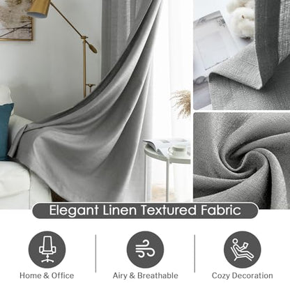 Melodieux Gray Semi Sheer Curtains 63 Inch Length for Living Room, Linen Rustic Bedroom Privacy Window Grommet Sheer Drapes, 52 by 63 Inch, 2 Panels - color: Grey, size: 52"W x 63"L (Pack of 2)