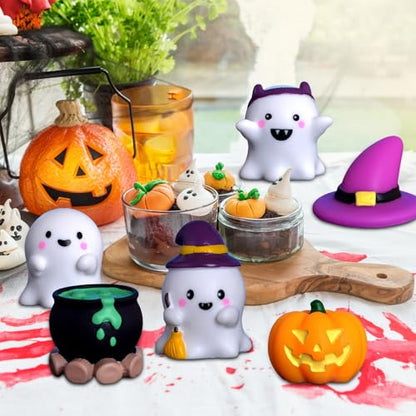 Set of 6 Halloween Figurines, Charming Ghost Decorations and Pumpkin Decorations for Halloween Party Decorations and Table Settings