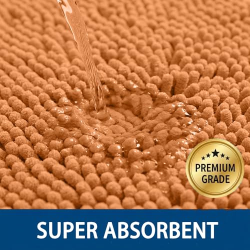 Bathroom Rugs Sets 2 Piece,Super Absorbent Chenille Bath Mats and U-Shaped Toilet Rug,Strong PVC Non Slip Backing,Microfiber Washable Dry Quickly Bath Mats for Bathroom(20"x32"+20"x20"U, Champagne) - color: Champagne